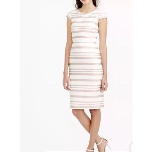 J. Crew Pink Stripe Cap Sleeve Sheath Dress Size 8 - Picture 1 of 8